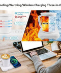 Premium 3in1 Temperature Control Mug With Built In 15W Fast Wireless Charging Pad Keep Your Morning Fuel Lit All Workday Long Super Chill Sipper For Office Desk Setup features sleek design with temperature display and wireless charging.