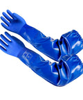 Heavy Duty Pvc Chemical Gloves With Waterproof Long Sleeve Cotton Liner Built For Hella Tough Industrial And Pool Tasks Featuring Straight Up Non Slip Grip In Blue Large