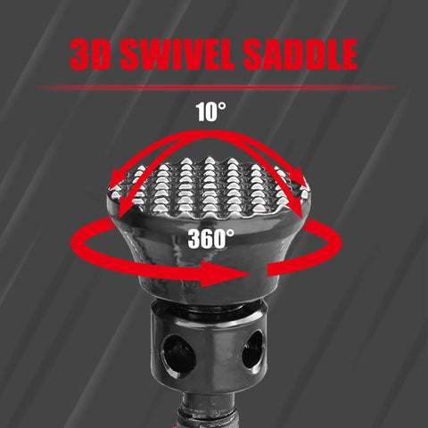 3D swivel saddle of Beefy 5 Ton Screw Jack For Vehicles And Home Projects, Heavy Duty Car Support Jack With Height Adjustable 9.5 To 13.4 Inches, Red, Capacity 10,000 Lbs, Built On A Stable Bell Base For Bridge Stabilization And Pro Level Lifts.