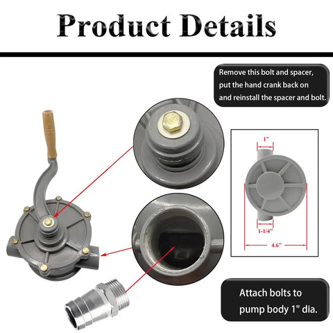 Rotary Hand Gas And Diesel Transfer Pump For 30 35 40 Gallon Drums Aluminum Drum Pump 1.25 in inlet, 1 in outlet