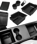 Five Piece Center Console Organizer Kit For Tesla Model 3 And Model Y 2021 To 2024 OEM Style Fit in black ABS plastic