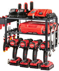 Space Saving 3 Tier Power Tool Organizer Wall Mount For Garage, Workshop And Warehouse Heavy Duty Drill Holder loaded with tools
