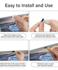 Step-by-step installation of Super Slick 12 Pack Webcam Privacy Slides Shield on laptop camera for privacy protection.