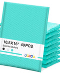 Teal Bubble Mailers 10.5x16 Inch Self Seal Padded Envelopes Waterproof 40 Pack stacked with teal texture visible