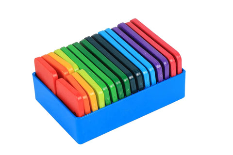 Rainbow Knit Blockers Set Of 20 For Perfect Blocking Of Finished Knits in blue box, colorful rainbow heads visible.