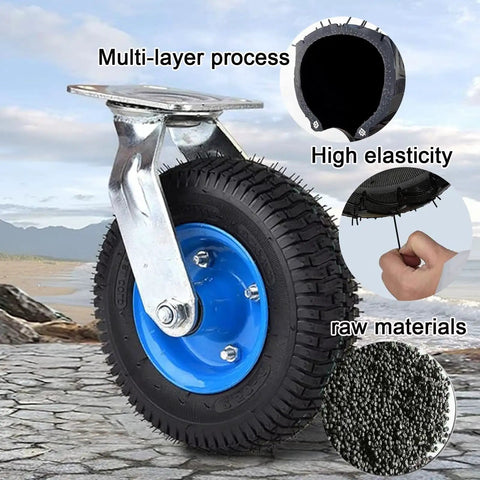 Rock Solid Heavy Duty Swivel And Fixed Caster Set With Smooth Rolling Ball Bearings Includes Hassle Free Mounting Hardware For Hand Trucks And Utility Carts Comes In Multiple Sizes To Handle Heavy Loads No Sweat heavy duty 6 inch wheel with multi-layer process and blue center.