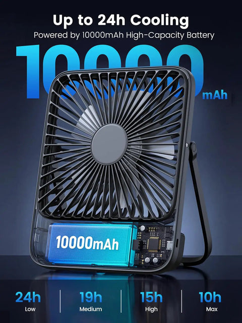 10000mAh Portable Travel Fan 7 Inch All Day Battery Life Up To 24 Hours Ultra Thin Quiet Rechargeable Desk Fan With Digital Display