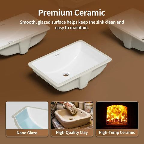 Top Shelf Undermount Bathroom Sink White Rectangle Basin With Overflow Drain Glazed Ceramic Finish For Modern Bar Vanity Fresh Look And No Sweat Setup Today view showcasing premium ceramic and smooth glazed surface.