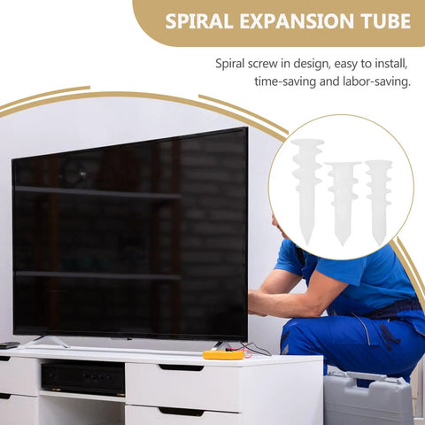 300 Piece Multi Function Heavy Duty Drywall Anchors Kit With POM Material for TV mount installation, close-up of spiral screws