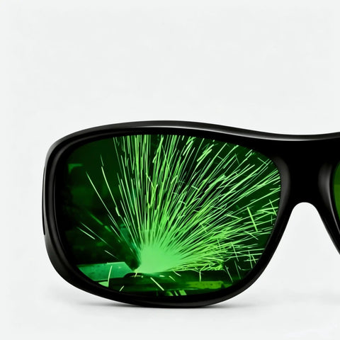 Lightweight Welding Safety Glasses Featuring Dang Tough IR5 Lenses That Block 99 Percent Uv Rays While Delivering Ridiculously Comfortable Fit For Daily Torch Cutting And Soldering Tasks, view with sparks.