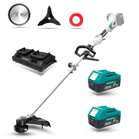 40V Cordless Brushless String Trimmer Kit With 14 Inch Cut Dual Line Bump Feed Includes Two 4Ah Batteries and Dual Charger
