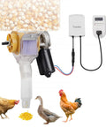 Smooth Operator 16 Group Automatic Poultry Feeder With Programmable Timer showcasing motor and food gate with chickens and ducks.
