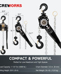 Beefy 1-1/2 Ton Lever Chain Hoist With 20 Ft Lift, Manual Chain Hoist Heavy Duty, 3300 Lb Capacity, G80 Galvanized Chain And Swivel Hooks
