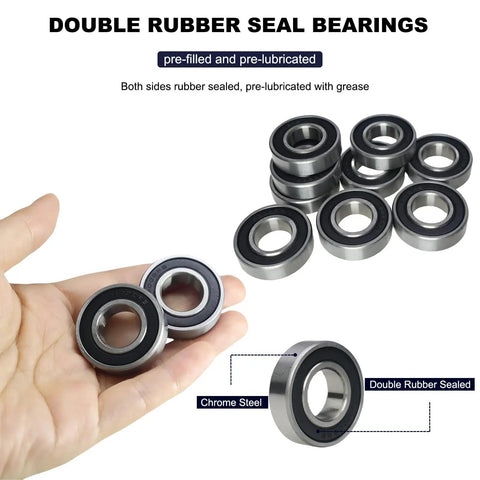 Go-To Budget-Friendly 10 Pack 6002-2RS Double Rubber Sealed Deep Groove Ball Bearings in hand, showcasing size and seals