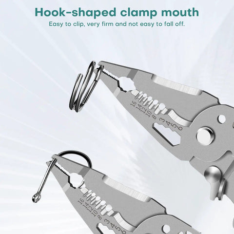 23 In 1 Foldable Go-To Electrical Pliers Multitool with hook-shaped clamp mouth detail, wire stripper, voltage tester visible.
