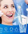 Pro Grade Stainless Steel Dental Inspection Mirror With Anti Fog Surface Curved Mouth Mirror Tool For Oral Care And Makeup Mini Reflector Non Slip Grip Durable Dental Instrument in packaging, beside a patient