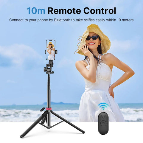 Extendable Phone Tripod With 2 In 1 Phone Clip And 360 Degree Ball Head Aluminum Selfie Stick Stand Reaches Up To 82 Inches show