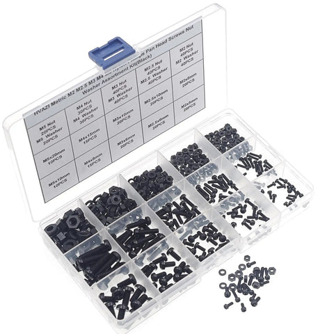 Metric M2 M2.5 M3 M4 M5 Nylon Phillips Pan Head Screws Nuts And Washers Assortment Kit Black 510 Piece Set in open box