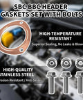 Heavy Duty 3 Inch Copper Exhaust Flange Collector Gasket Kit With 6 Pcs M10 304 Stainless Steel Bolts And Nuts For SBC BBC Chevy 302 350 383 454 V8 Tri Tube Headers tight seal kit.
