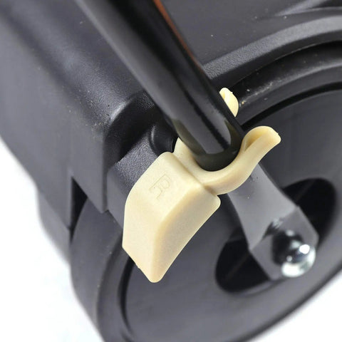 Detail view of the handle attachment on the 26.8 Inch Manual Walk Behind Floor Sweeper With 4 Gallon Waste Bin.