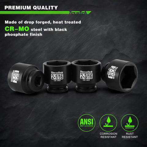 Beefy 9 Piece 6 Point Impact Socket Set With Jumbo SAE Size Range From 2 And 1 Sixteenth Inch To 2 And A Half Inch Forged Cr Mo Steel