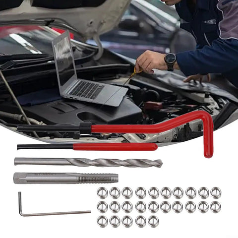 Essential M6x1.0 Thread Repair Kit With 30 Stainless Steel Inserts To Fix Stripped Engine Threads Fast And Save Money Without Breaking The Bank On New Parts. for engine repair, with drill bit, tap, and inserts