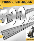 Heavy Duty Drawer Slides With Lock, 80 Inch Full Extension Cabinet Rails showcasing 500 LB capacity and steel material.