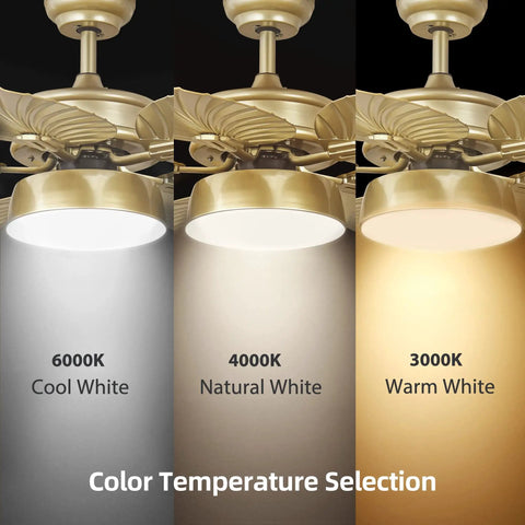 Tropical Ceiling Fan With Light And Remote 52 Inch Palm Leaf Blades Indoor Outdoor Gold Finish Color Changing LED Lights