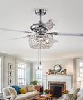 HomeStock Silver Campbell 42-inch ChLighted Ceiling Fan with Crystal Accents and Reversible Motor in a living room setting.