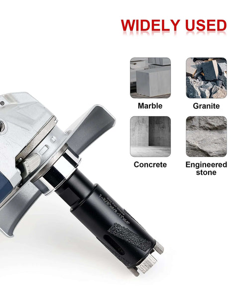 Side view of Casaverde diamond core drill bit, 1-3/8 inch with 5/8-11 thread, mounted on a drill