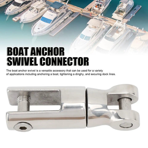316 Stainless Steel Boat Anchor Swivel Connector showing heavy-duty design for 3/8 to 1/2 inch chain handles, marine use.