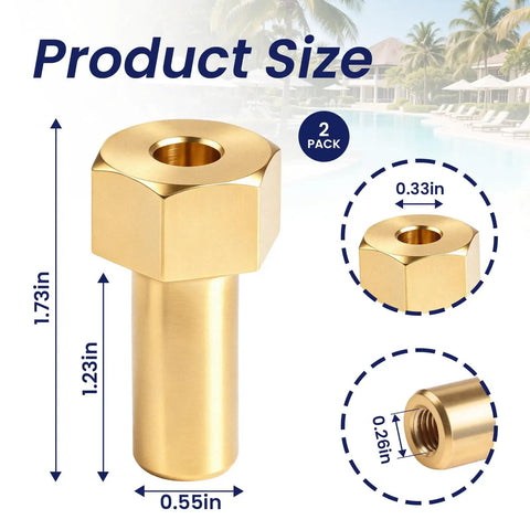 Two Piece 194997 Machined Nut Replacement Bolt Compatible With Pentair Pool And Spa De Filters Fns Fns Plus Clean And Clear Quad Kits Solid Build Killer Seal No Sweat Install Backyard Swim Ready, brass size dimensions displayed.