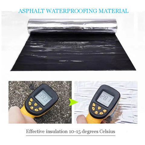 Heavy Duty Self Adhesive Roofing Felt And Heat Reflective Aluminum Foil Tape For DIY Shed Gutter Repair and Weatherproof Sealing Membrane That Stops Rain Leaks Without Breaking A Sweat with temperature measurement.