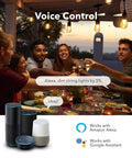 Group of friends using 48 Feet Outdoor String Lights With 24 LED Bulbs, Smart Dimmable Shatterproof Patio Lighting with Alexa and Google Home