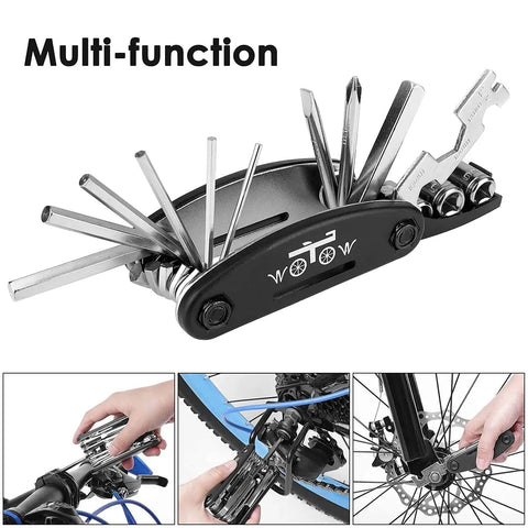 16 in 1 multitool from All In One Bike Repair Kit With Tire Pump And Waterproof Frame Bag Glueless Patches used on bike