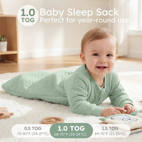 Baby wearing Baby Sleep Sack For Infants 6 To 12 Months 1 Tog Long Sleeve Wearable Blanket Organic Cotton With 2 Way Zipper