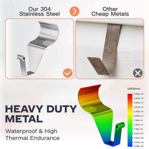 Comparison of Vinyl Siding Hooks 8 Pack No Drill Clips showcasing 304 stainless steel vs. rusted metal, highlighting heavy-duty use.