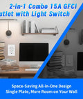 Fifteen Amp Gfci Outlet And Light Switch Combo Twenty Pack for Bathroom Vanities and Garage Projects showing a modern design with books and a computer.