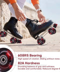 8 Pack 32x58 Quad Roller Skate Wheels With Bearing Installed And 2 Toe Stoppers for smooth ride outdoors, showcasing 82A hardness.
