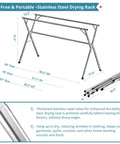 Straight Up Heavy Duty Clothes Drying Rack With Windproof Hooks Foldable Stainless Steel Laundry Stand For Indoor Outdoor Use dimensions and design details.