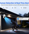 Top Tier 5G And 24G Dual Band Wifi Light Bulb Security Camera For Outdoor Home Surveillance with AI detection of a running intruder.