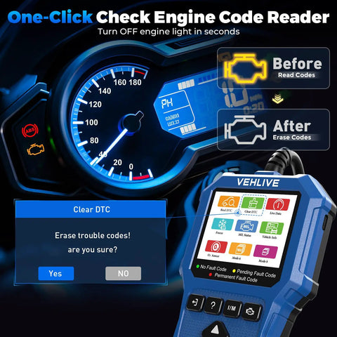 Dope Motorcycle Diagnostic Scanner V880 Moto OBD2 Tool With Voltage Test Quick Fault Code Reader display and options
