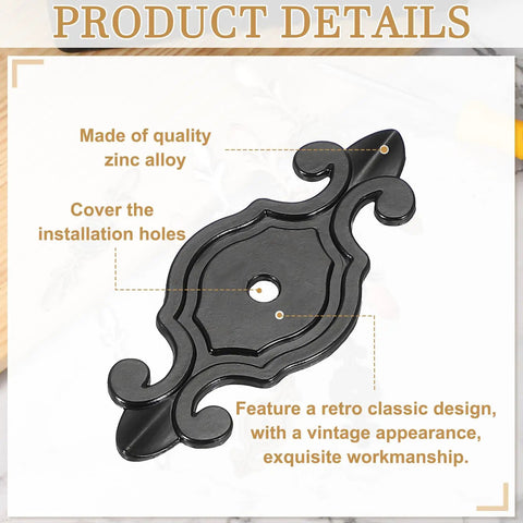 Close-up of Four Pack Cabinet Back Plates in Black Zinc Alloy for Wardrobes Cupboards Closets and Dressers with a Boss Retro Vibe and Classic Look