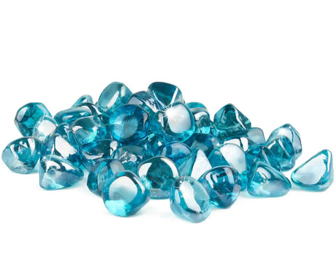 Caribbean Blue 20 Pound 1 Inch Fire Glass Diamonds for Gas Fire Pit and Fireplace, high luster sparkling glass rocks in pile