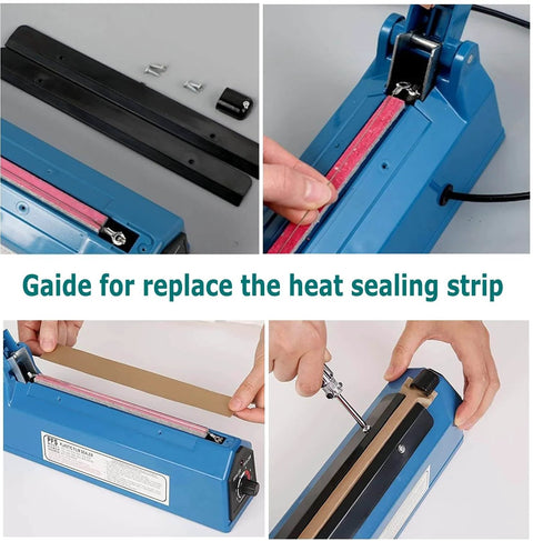 12 Inch Manual Heat Sealer For Plastic Bags Sealing Machine No Warm Up Lightweight Handheld Bag Sealer With 8 Temperature Settings Replaceable Heating Element shown with replacement sealing strip