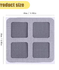 10 Pack 4 Inch Square Disposable Shower Drain Hair Catcher Stickers Solid Mesh Filter shown flat with dimensions.
