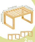 Heavy Duty Bamboo Cabinet Organizer Shelf Two Pack Stackable Kitchen Counter Rack Featuring slatted draining surface, 11.7x7.7x6.2in.