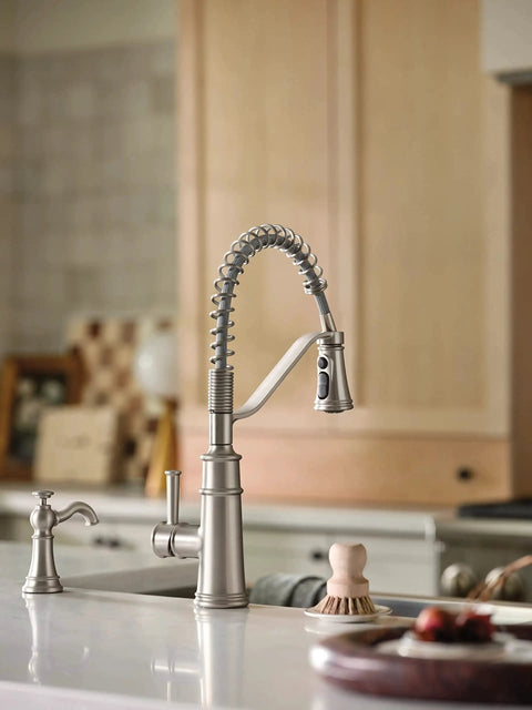 Deck Mounted Kitchen Soap Dispenser with 18 Ounce Refillable Bottle Easy Lift Off Top Spot Resist Stainless Finish