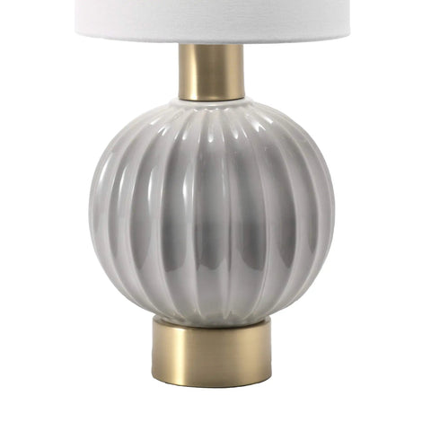 Gray ceramic table lamp with fabric shade for end tables and living rooms 25 inch tall on off switch modern nightstand light.