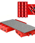 Heavy Duty Industrial Machinery Movers Featuring 180 Degree Rotating Skates And Smooth Flexible Steering For Zero Sweat Equipment Relocation On Warehouse Floors Or Shop Areas, red roller deck with slip-resistant surface.